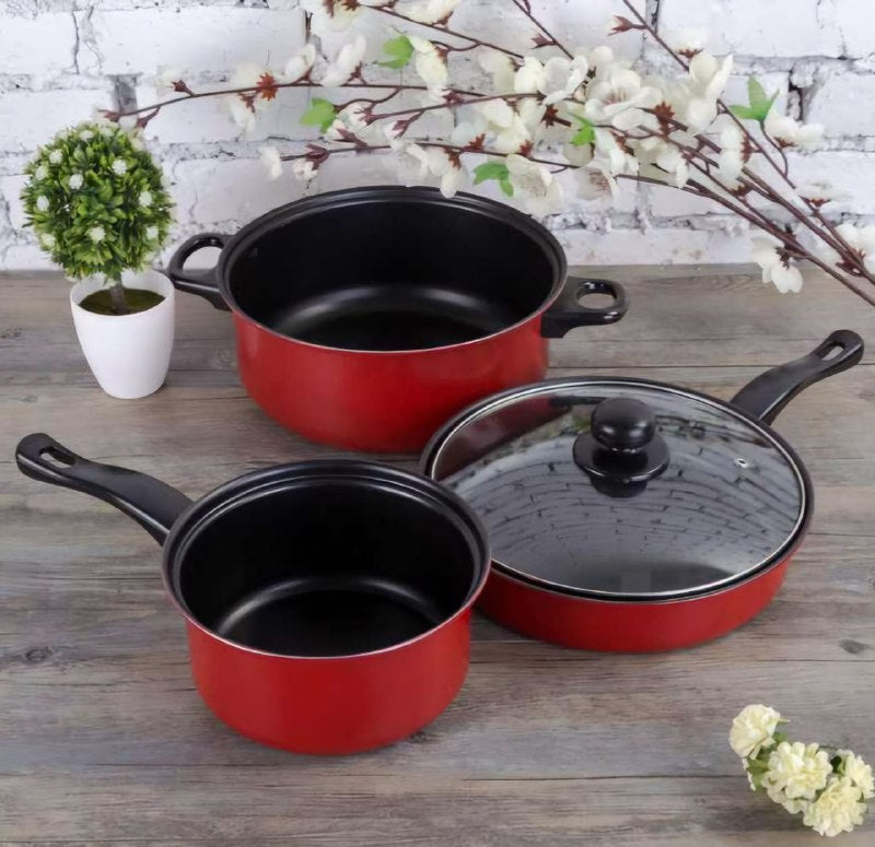 JUEGO DE COCINA DE 4 PIEZAS, CACEROLAS, SARTENES, OLLAS, REVESTIMIENTO ANTIADHERENTE, TAPA DE VIDRIO MUDAN COMFORT COLLECTION
