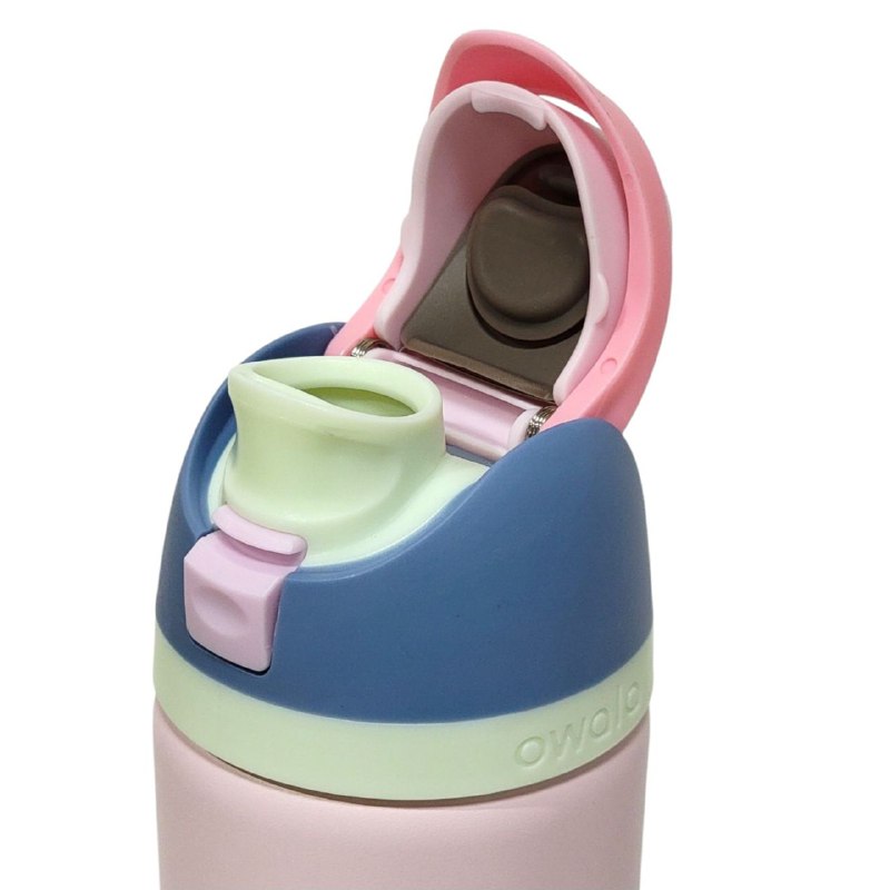 BOTELLA DE AGUA TERMICA CON SISTEMA DE DOBLE HIDRATACION COLOR ROSA PASTEL PRECIO POR MAYOR ES POR CAJA OWALA 24OZ