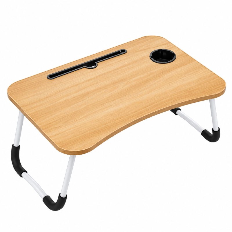 MESA PLEGABLE PORTATIL PARA CAMA O SOFA CON PORTAVASOS Y RANURA PARA TABLET 60X40X27CM