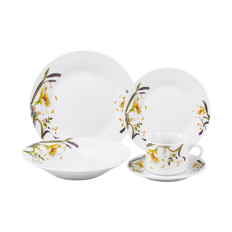 JUEGO DE PLATOS VAJILLA DE PORCELANA CON DISEÑO  FLORAL ELEGANTE LOTUS 20PCS
