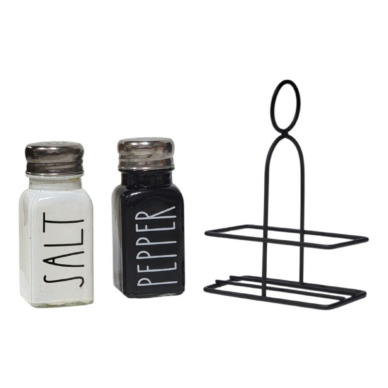 RECIPIENTE PARA SAL Y PIMIENTA DE VIDRIO CON SOPORTE METALICO 4X4X9,5CM Y CAPACIDAD 70ML LIFEART