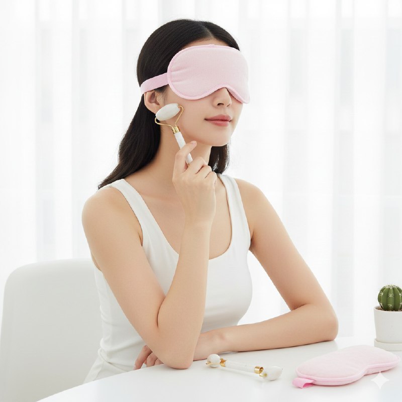 KIT FACIAL, MASCARILLA PARA OJOS Y RODILLO DE JADE, TERAPIA FRIO Y CALOR, CALMA Y ALIVIA LA HINCHAZON FACIAL 3 COLORES RUBY FACE