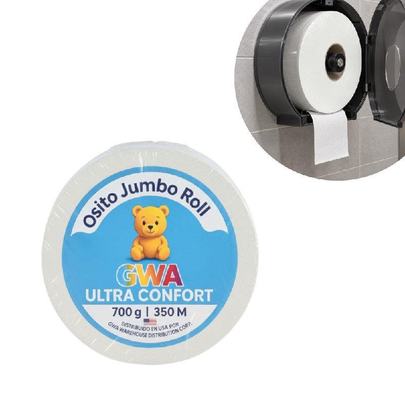 PAPEL HIGIENICO EN ROLLO JUMBO PARA DISPENSADOR DE PAPEL GWA OSITO 700G