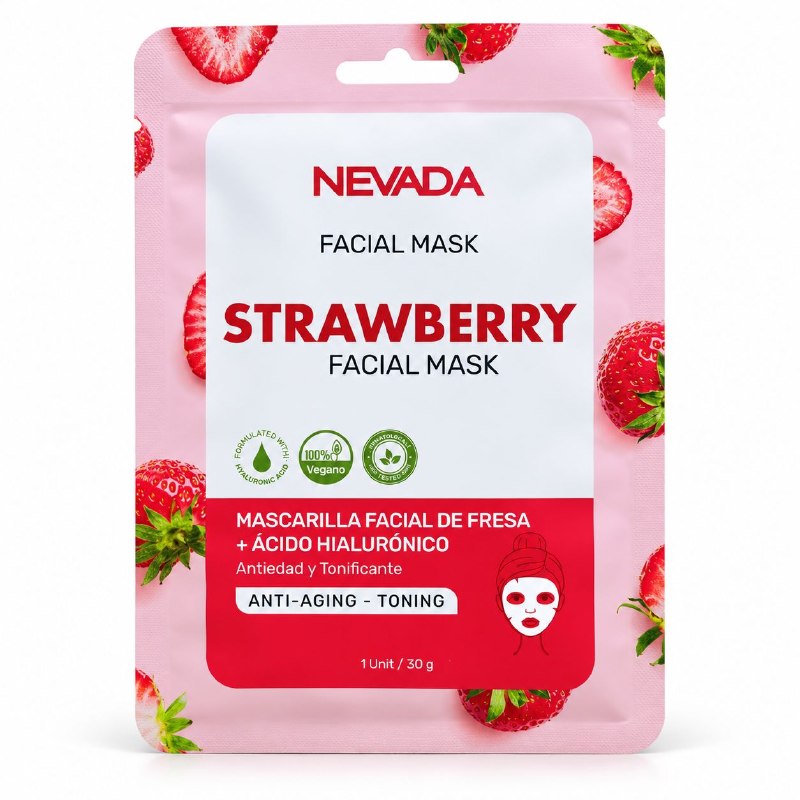 MASCARILLA FACIAL HIDRATANTE Y REVITALIZANTE DE EXTRACTO DE FRESA Y ACIDO HUALURONICO NEVADA 30G