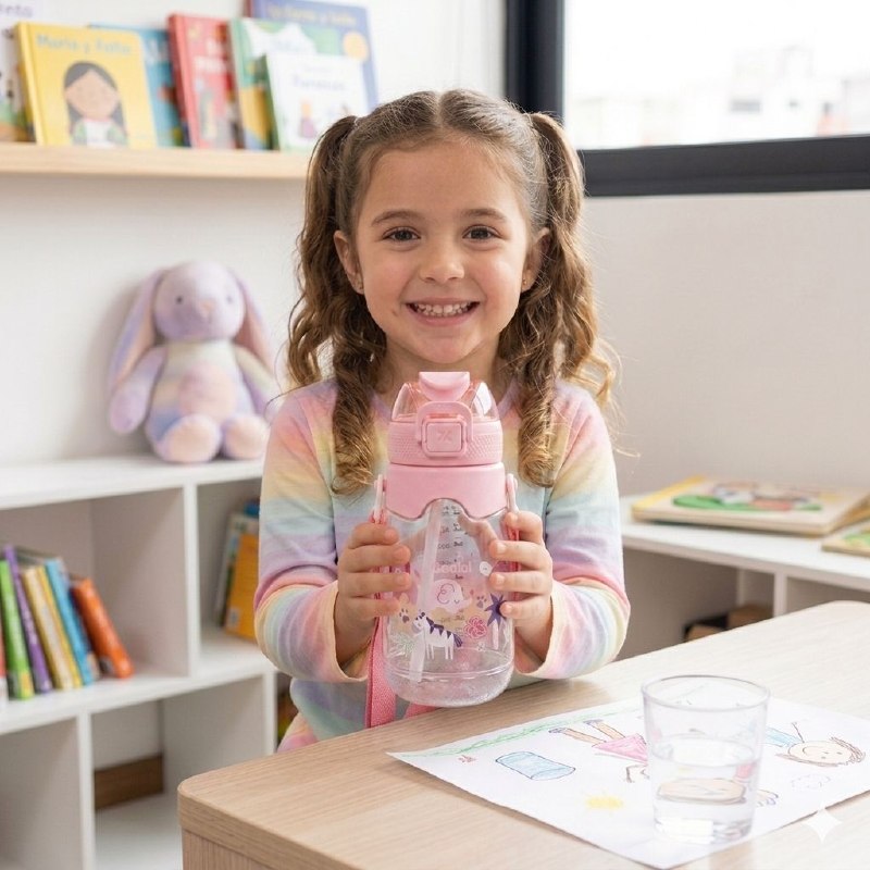 BOTE DE AGUA INFANTIL ERGONOMICA CON DISEÑO DE ANIMALES GENIAL 600ML