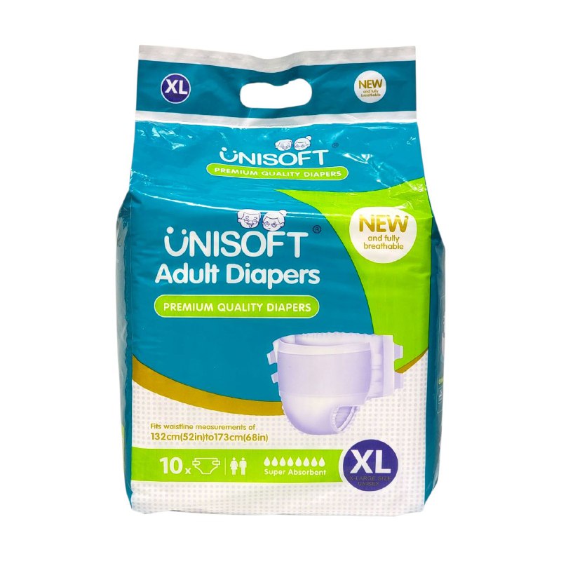 PAÑALES PARA ADULTOS DE CALIDAD PREMIUM SE ADAPTA A CINTURAS DE 132CM-173CM, DOBLE CAPA QUE ABSORBEN RAPOIDAMENTE UNISOFT TALLA XL, 10UND