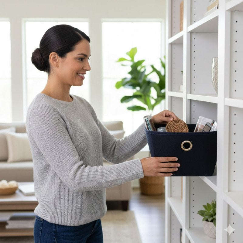 ORGANIZADOR CAJA DE ALMACENAMIENTO CESTA DE TELA CON ASA MULTIFUNCIONAL CLOSET ESSENTIALS 29X19X12.7CM