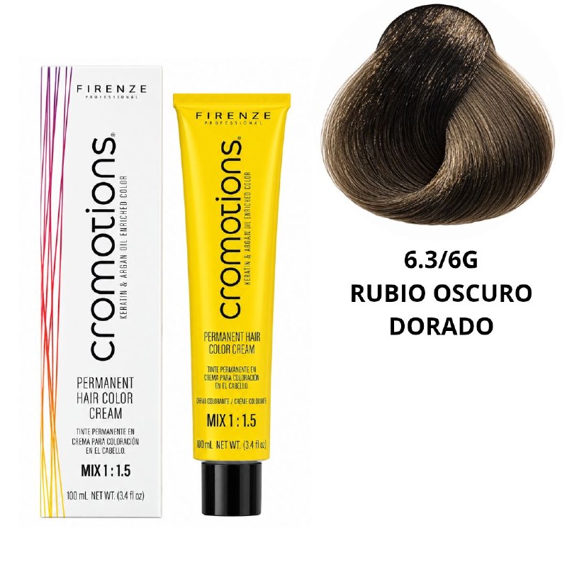 TINTE PERMANENTE PARA EL CABELLO EN CREMA RUBIO OSCURO DORADO 6.3/ 6G FIRENZE 100ML