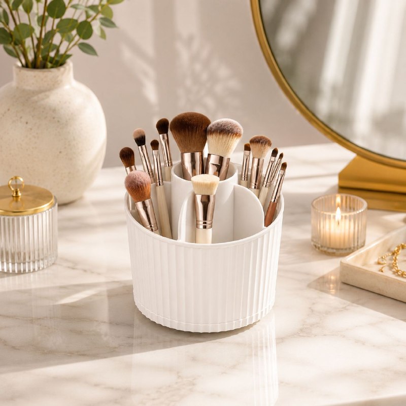 ORGANIZADOR DE BROCHAS DE MAQUILLAJE DE MULTIPLES COMPARTIMIENTOS ELEGANTE Y MODERNO 14X12CM
