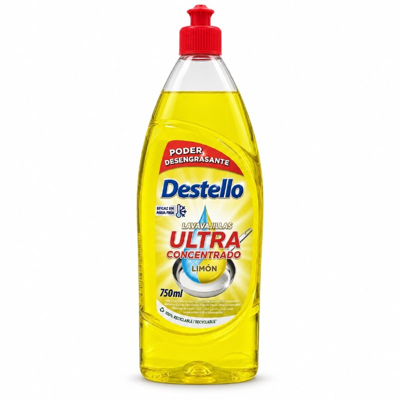 JABON LIQUIDO PARA LAVAR PLATOS ULTRA CONCENTRADO DESENGRASANTE AROMA LIMON DESTELLO 750ML