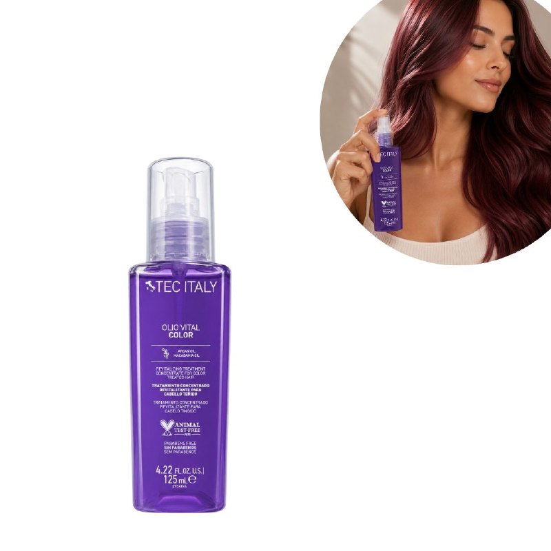 ACEITE CAPILAR CONCENTRADO PARA CABELLO TEÑIDO REVITALIZANTE, PROTECTOR DE COLOR Y RESTAURADOR DE BRILLO CON ACEITE DE ARGAN TEC ITALY 125ML