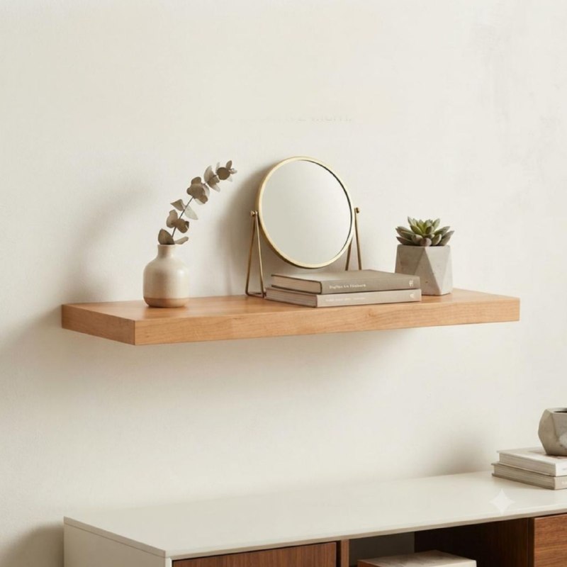 REPISA FLOTANTE DE PARED DE MADERA CON SOPORTE METALICO MINIMALISTA Y ELEGANTE