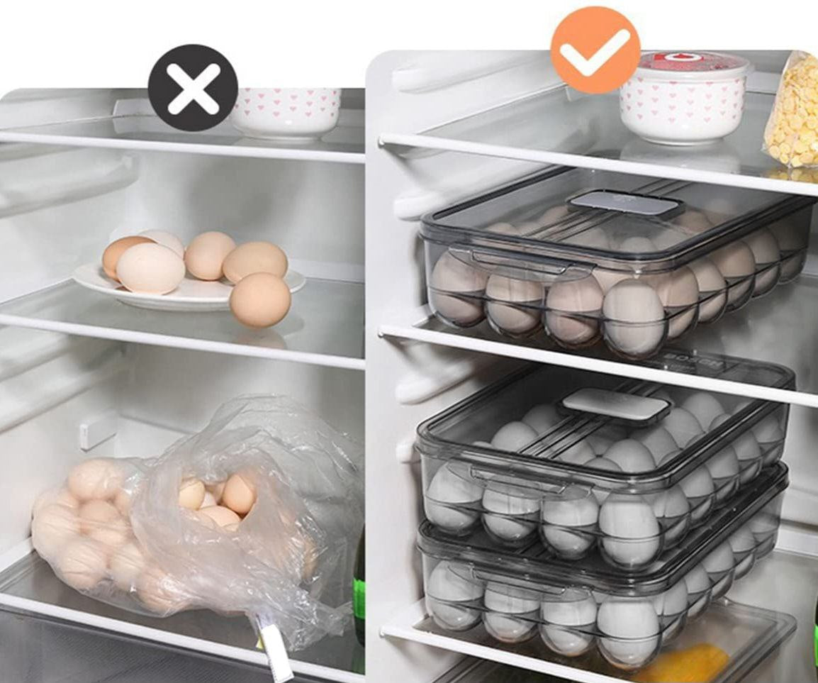 ORGANIZADOR DE HUEVOS TRANSPARENTE HUEVERA PARA 24 HUEVOS 21.6X9.1X33.5CM
