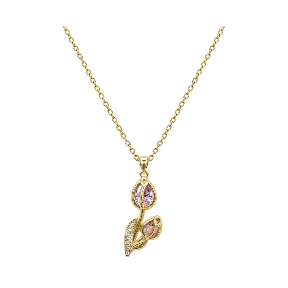 GARGANTILLA DE ENCHAPE PARA DAMA CON DISEÑO DE DOBLE TULIPÁN ROSADO 3.2CM