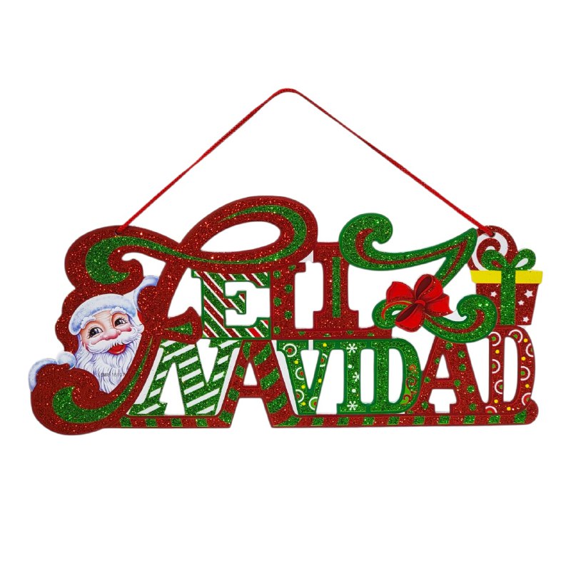 DECORACION ADORNO NAVIDEÑO CARTEL COLGANTE ALEGRE FESTIVO 29X41CM, 3 ESTILOS