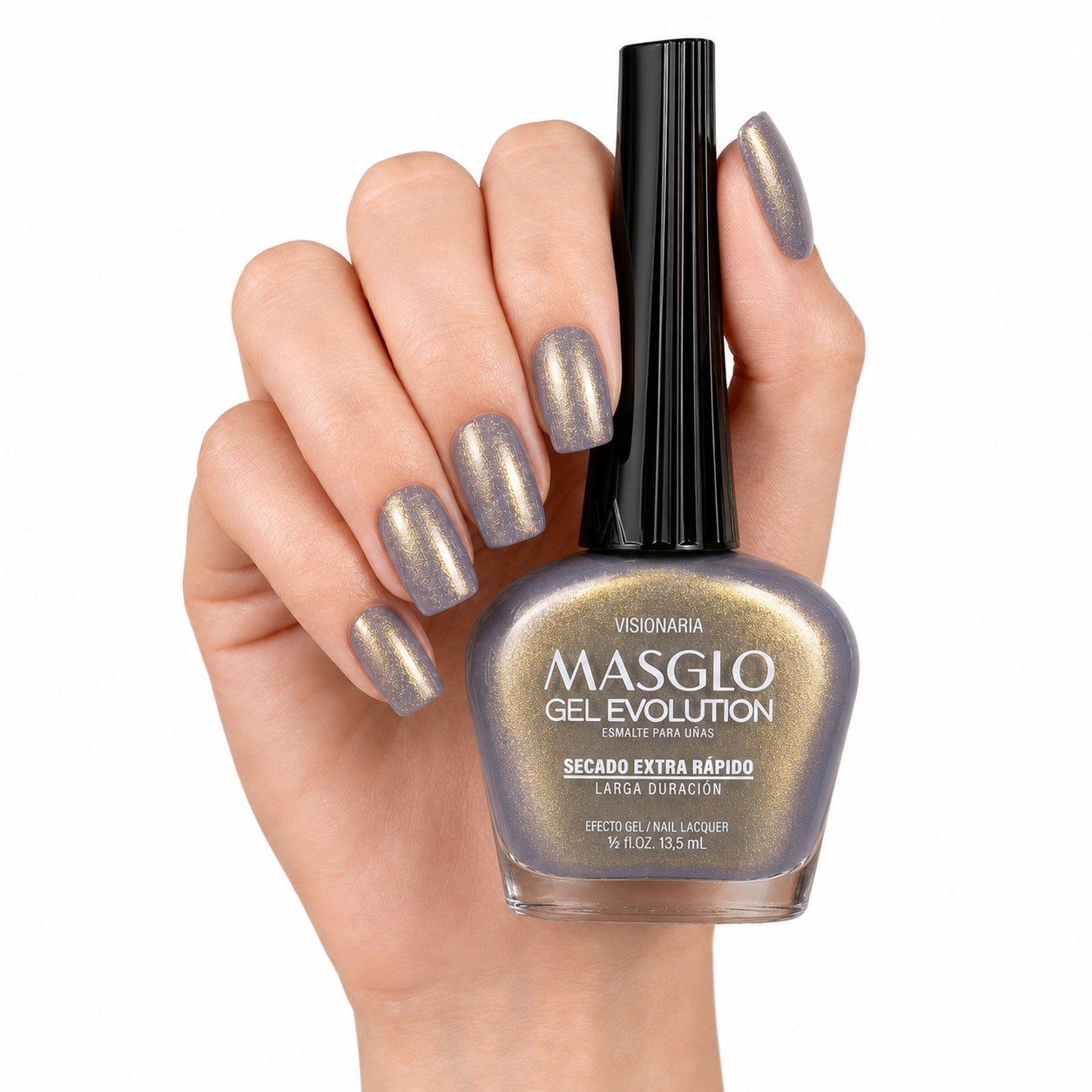 ESMALTE DE UÑAS CON EFECTO GEL DE SECADO EXTRA RÁPIDO MASGLO GEL EVOLUTION PASO 2 "ESTILO VISIONARIA" 13.5 ML