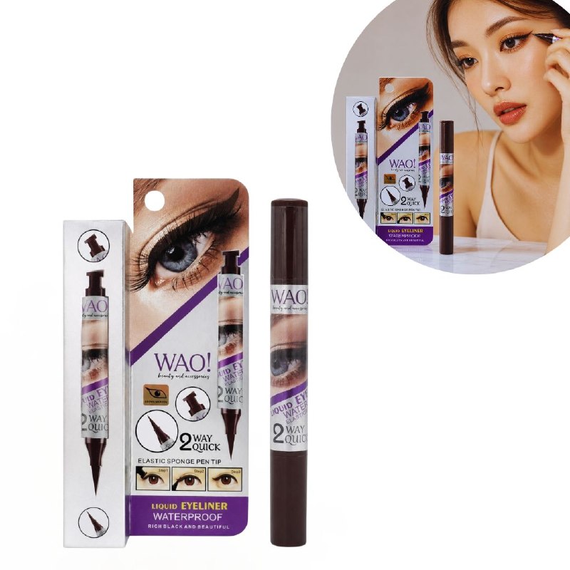 DELINEADOR PARA OJOS LIQUIDO 2 EN 1 RESISTENTE AL AGUA COLOR MARRON GRANATE WAO BEAUTY