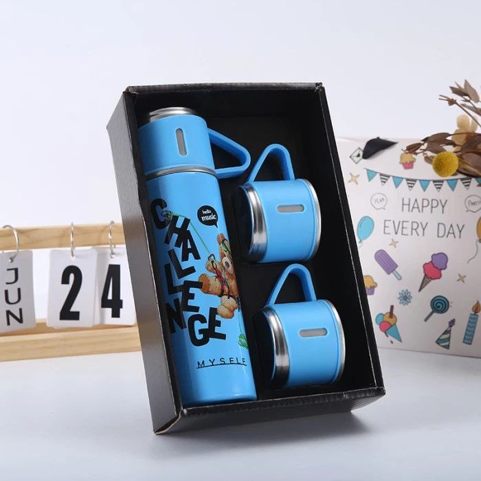 SET DE TERMO CON TAZAS DE ACERO INOXIDABLE 3 PIEZAS VACUUM FLASK 500ML 5 ESTILOS