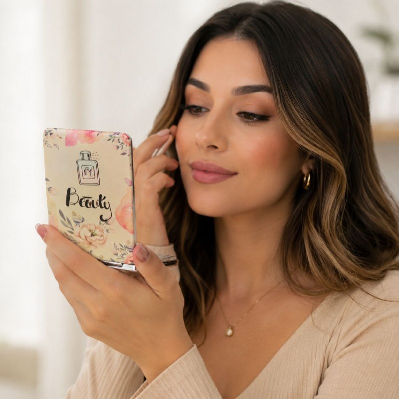 ESPEJO COMPACTO PLEGABLE CON DISEÑO FLORAL RESISTENTE STAY BEAUTIFUL 9X6CM