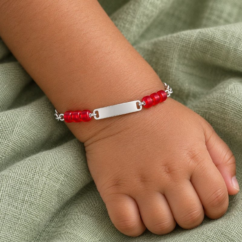 PULSERA DE PLATA 9.25 PARA NIÑOS CON PIEDRAS ROJAS 15CM Y 2.3G