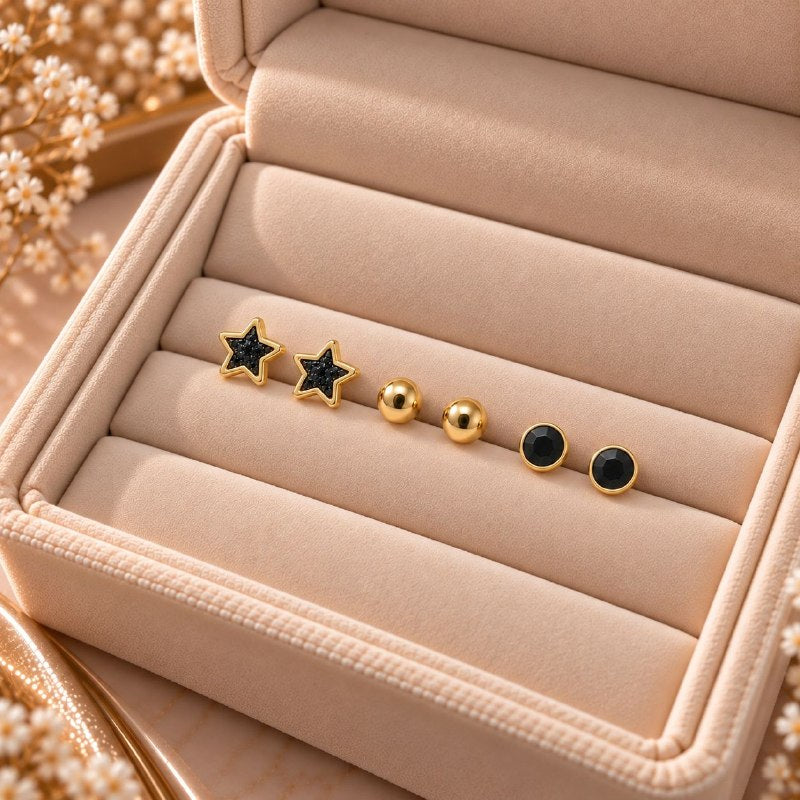 SET DE ARITOS DE ENCHAPE PARA DAMA CON DISEÑO DE ESTRELLA