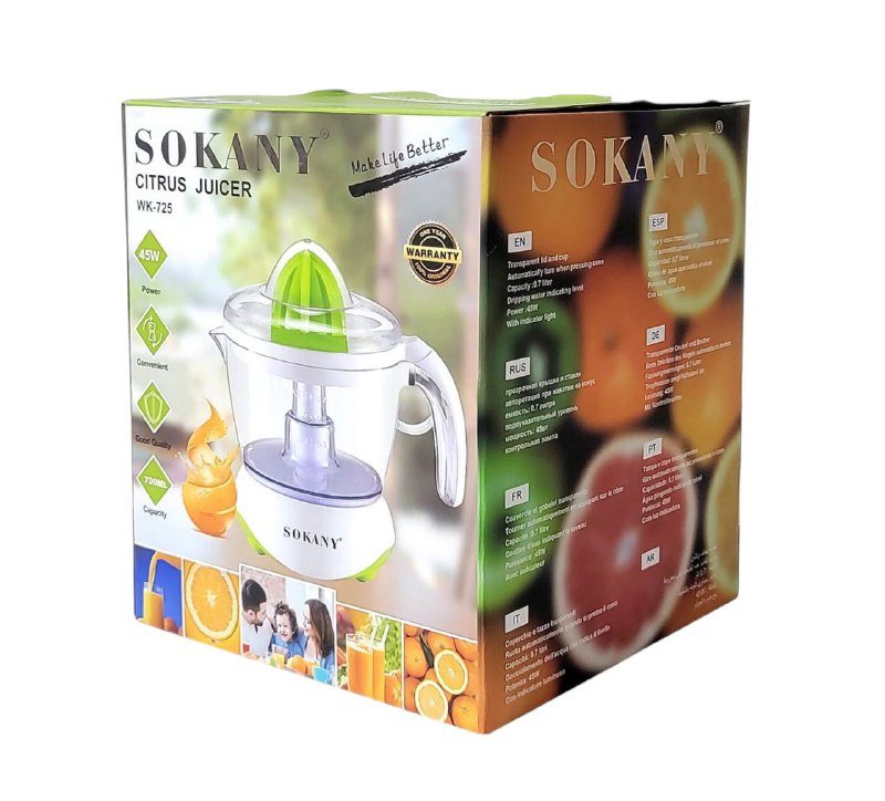 MAQUINA EXTRACTOR DE JUGO, EXPRIMIDOR DE CITRICOS, WK-725, 45W, 700ML SOKANY