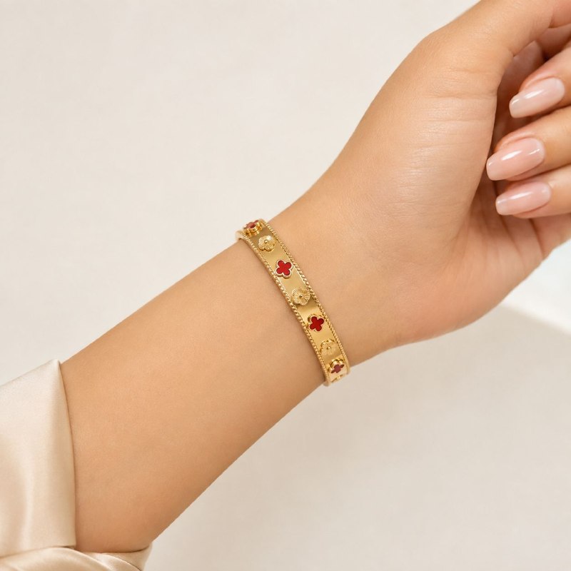 PULSERA DE ENCHAPE PARA DAMA CON DISEÑO DE FLOR 6.5CM
