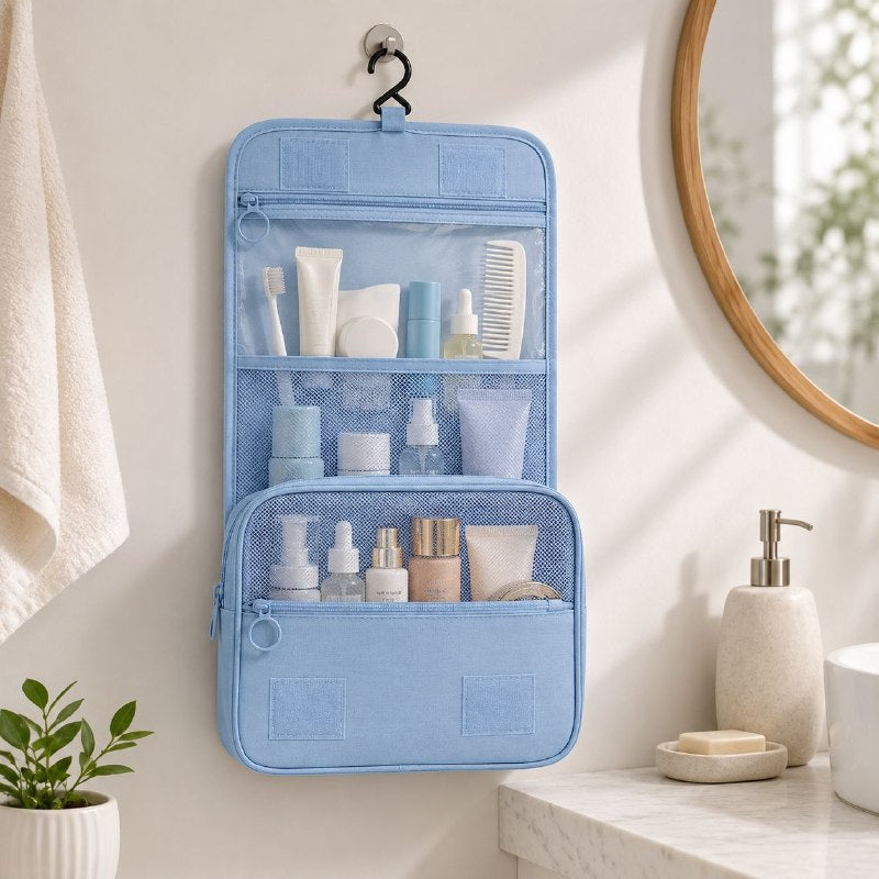 BOLSO ORGANIZADOR COLGANTE PARA VIAJE DE HIGIENE PERSONAL Y COSMETICOS 22.5X18.5X8.5CM