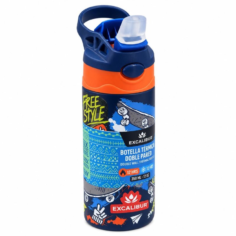 BOTELLA TERMICA DE DOBLE PARED CON ASA PARA NIÑOS EXCALIBUR 350ML
