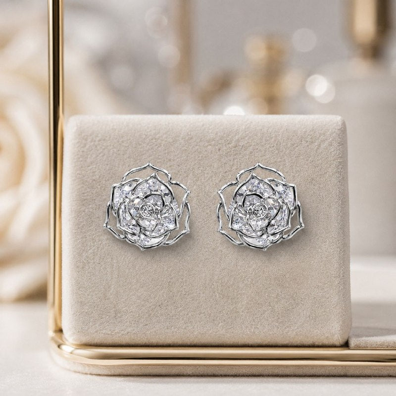 ARETES DE ENCHAPE EN RODIO PARA DAMA FLORAL EN CAPAS CON CIRCONES