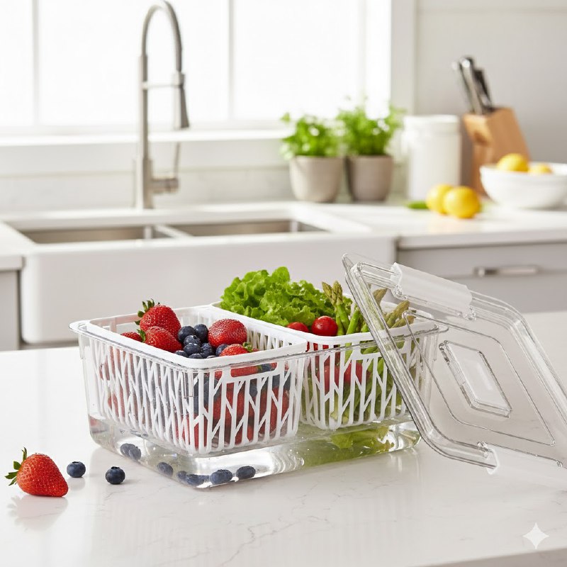 RECIPIENTE ALMACENADOR PARA ALIMENTOS DE DOBLE CAPA MANTIENE FRESCURA DRAIN CRISPER
