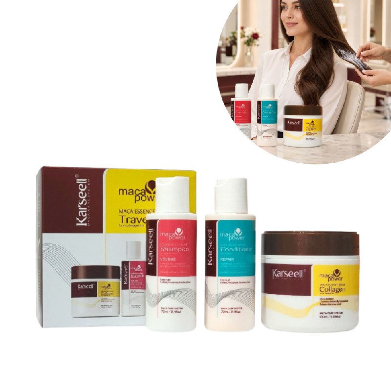 SET DE TRATAMIENTO CAPILAR DE VIAJE DE REPARACION INTENSIVA Y VOLUMEN CON ESENCIA DE MACA PERUANA KARSEELL