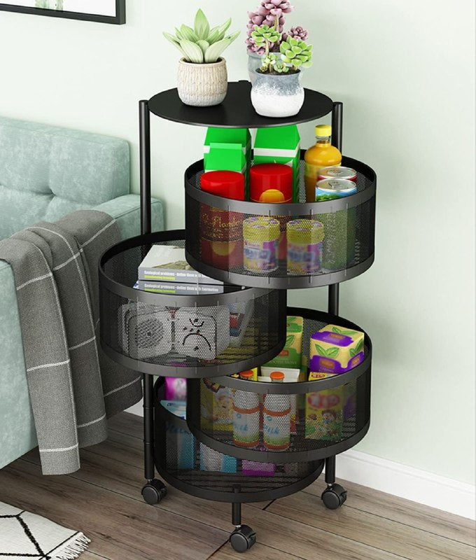 ESTANTE ORGANIZADOR MULTIUSOS GIRATORIO DE 4 NIVELES DE ACERO INOXIDABLE NEGRO 75X34CM