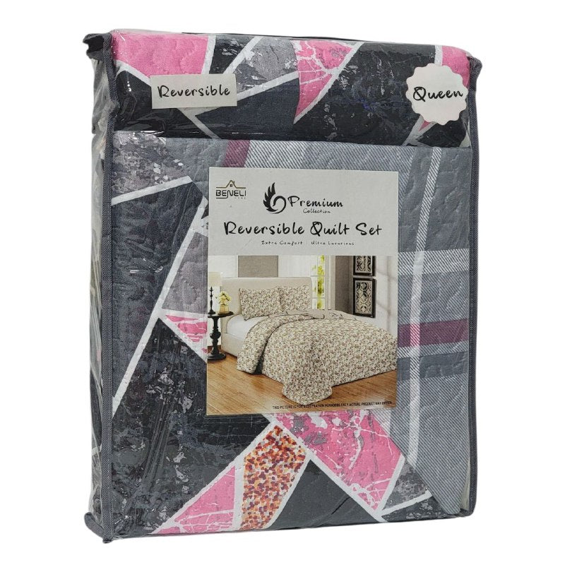 JUEGO DE SABANAS CAMERA EDREDON REVERSIBLE DE 3PCS QUEEN BENELI HOME