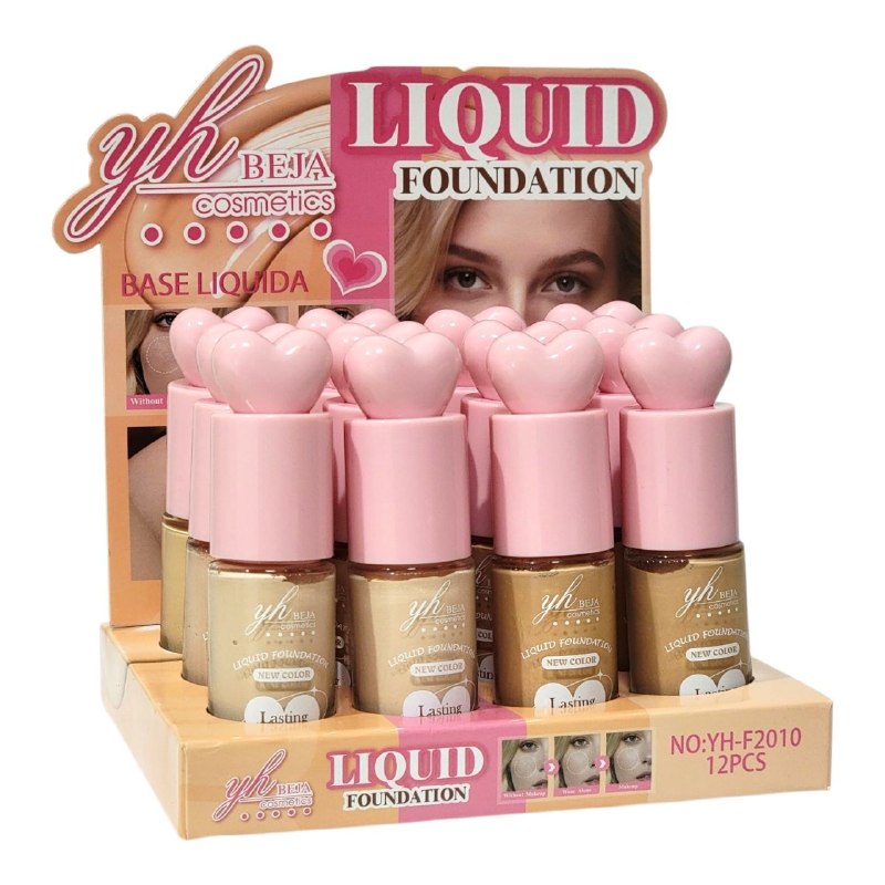 BASE LIQUIDA ACABADO MATE SUAVE CON COBERTURA MEDIA LARGA DURACION 6 TONOS YH BEJA COSMETICS 30ML