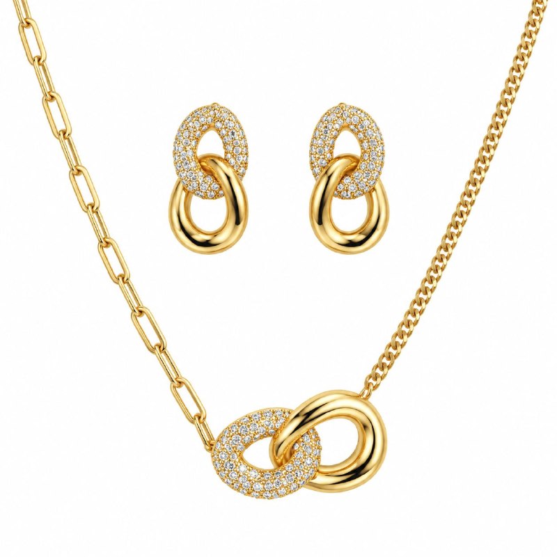 SET DE ENCHAPE PARA DAMA CON DISEÑO DE AROS ENLAZADOS (DUPE DE SWAROVSKI)