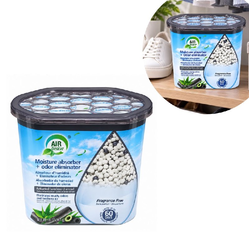 PERLAS ABSORBEDORAS DE HUMEDAD Y ELIMINADOR DE OLORESA CON CARBON DE BAMBU ACTIVADO SIN FRAGANCIA AIR FUSION 397G