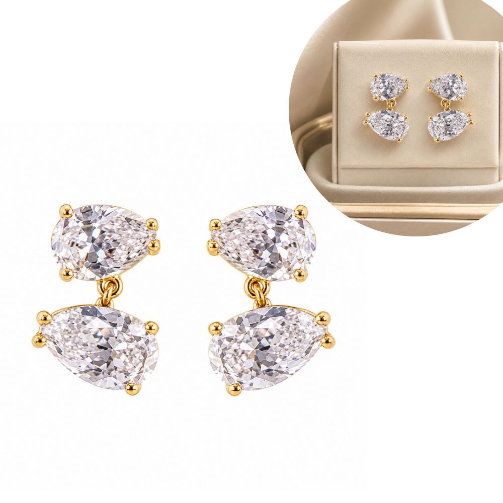 ARITOS DE ENCHAPE EN DORADO PARA DAMA DE DOBLE GOTA HORIZONTAL CON CIRCONES