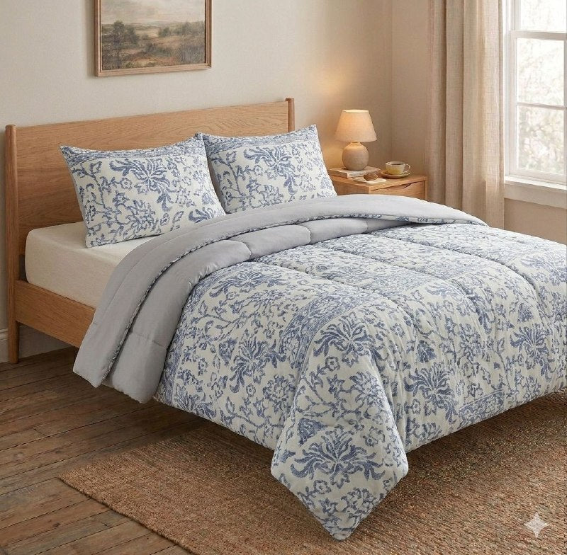 JUEGO DE EDREDON REVERSIBLE DE TAMAÑO QUEEN DE 3PCS BENELI HOME