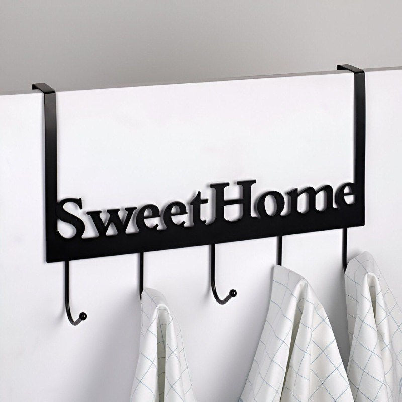 ORGANIZADOR GANCHO PERCHERO PARA PUERTA CON LETRAS CON 6 GANCHOS, AHORRADOR DE ESPACIO SWEET HOME 42X27.5CM