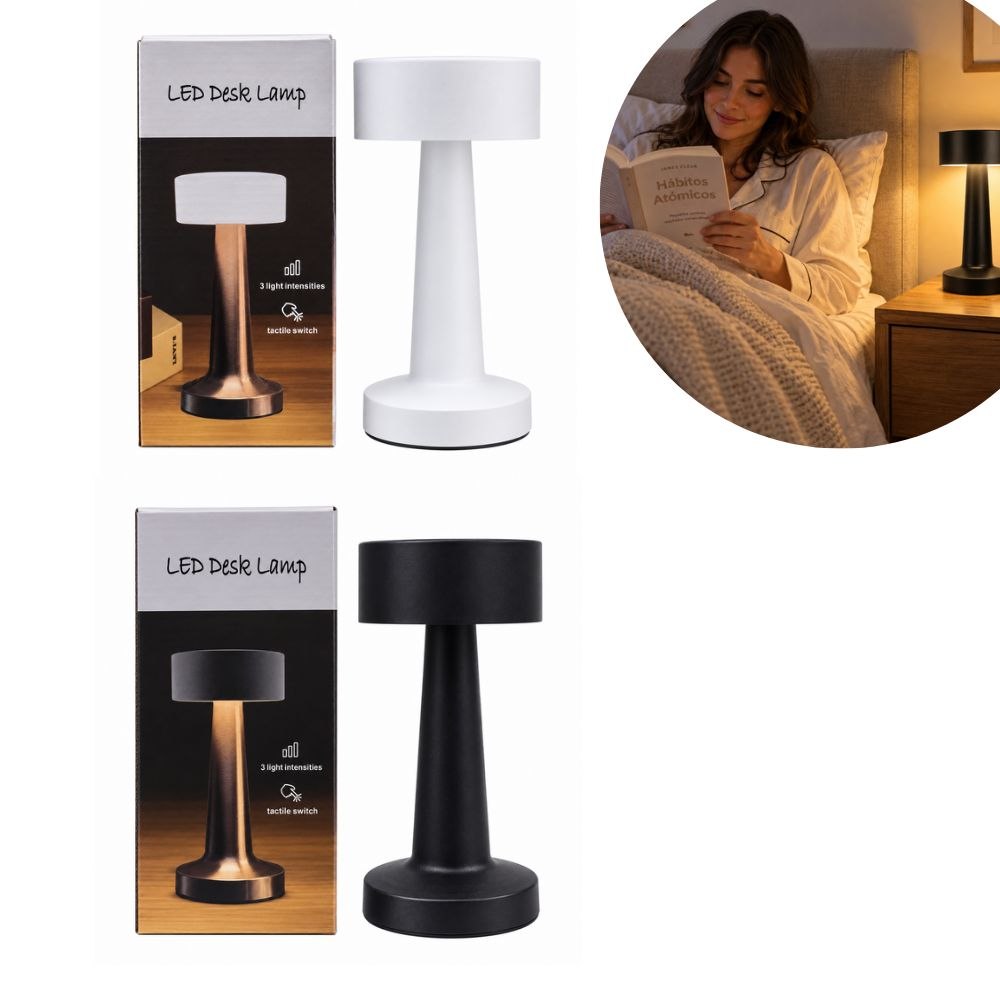 LÁMPARA LED DE MESA CON CONTROL TÁCTIL Y BATERÍA RECARGABLE USB 21CM