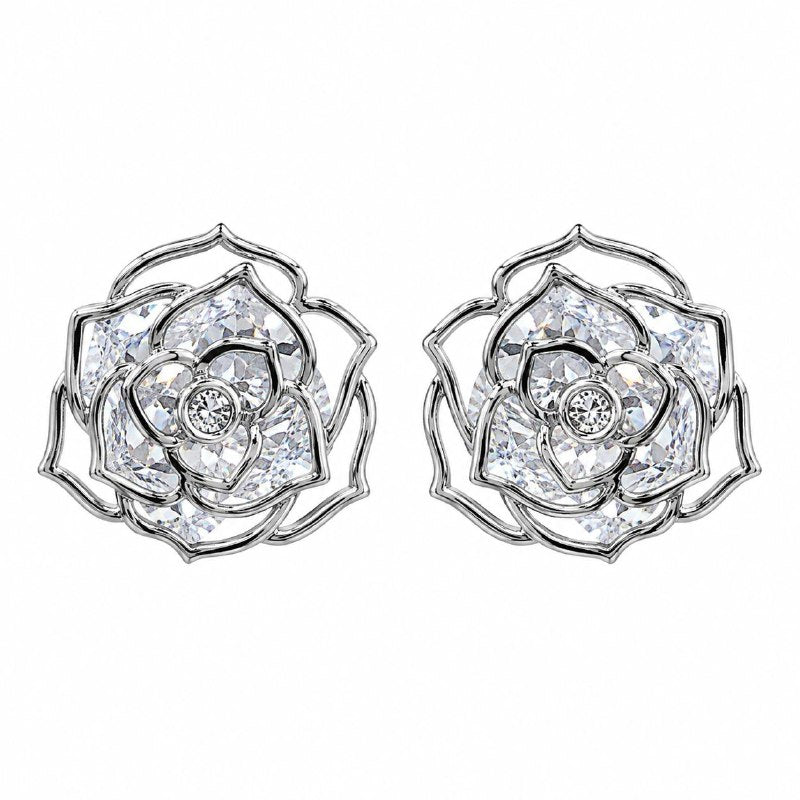 ARETES DE ENCHAPE EN RODIO PARA DAMA FLORAL EN CAPAS CON CIRCONES
