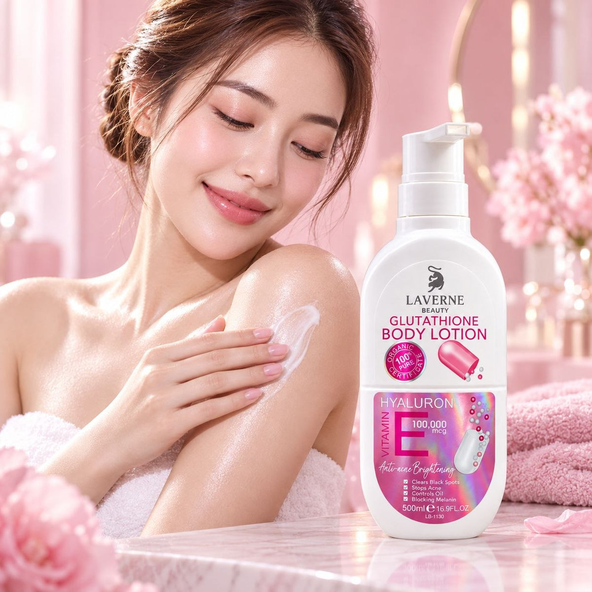LOCION CORPORAL CON GLUTATION ACIDO HIALURONICO Y VITAMINA E LAVERNE BEAUTY 500ML
