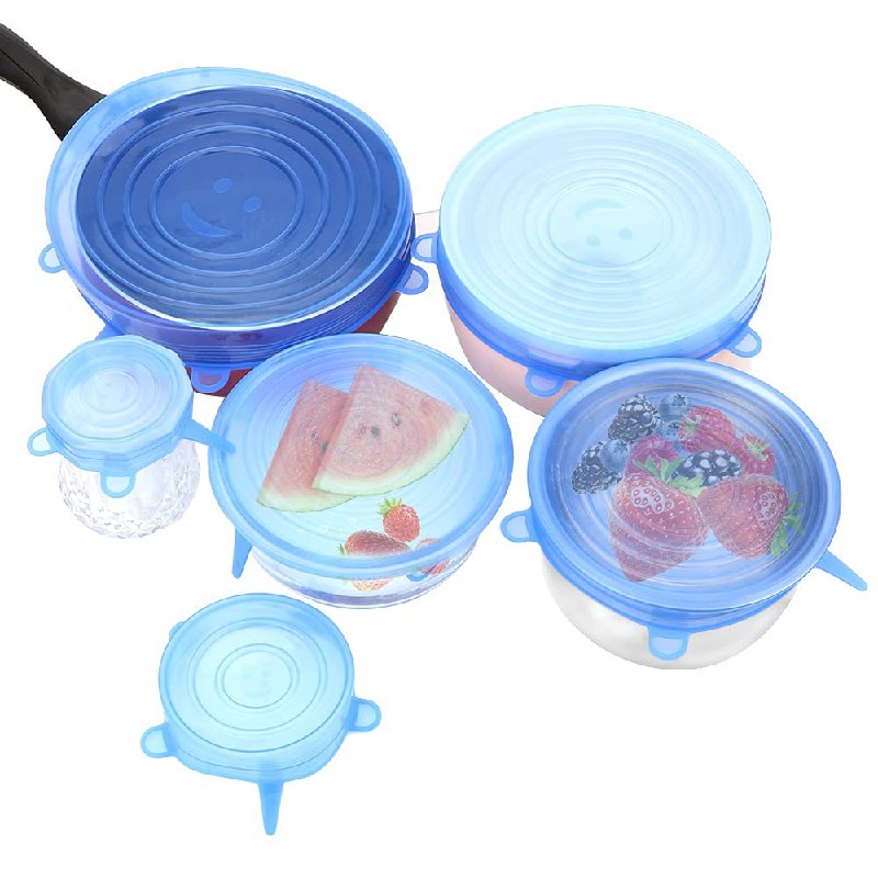 SET DE TAPADERAS DE SILICONA REUTILIZABLES AJUSTABLES PARA CONSERVACION DE ALIMENTOS 6PCS