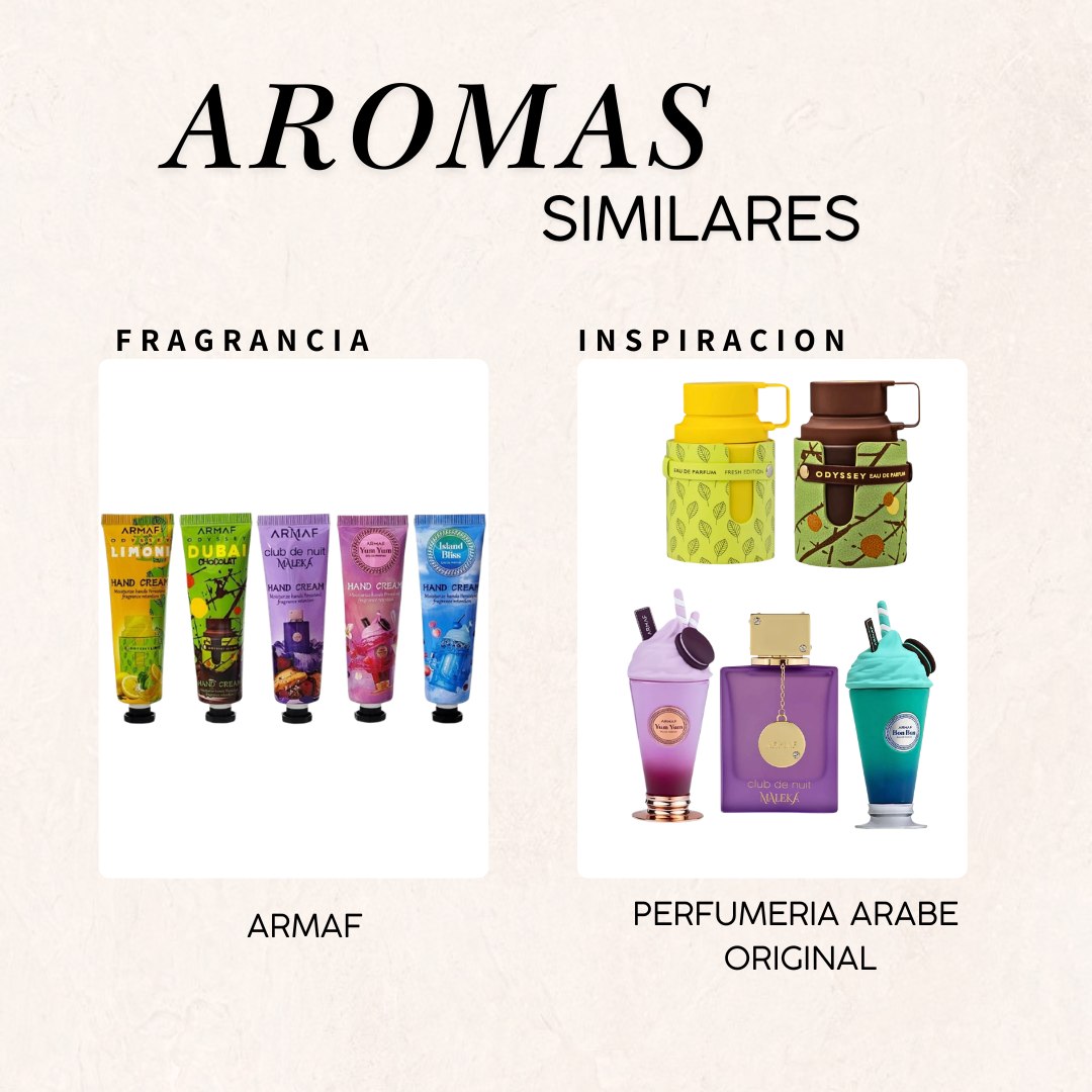 SET DE CREMAS PARA MANOS CON AROMAS DE PERFUMERIA ARABE 5PCS (AROMAS SIMILARES A ARMAF)