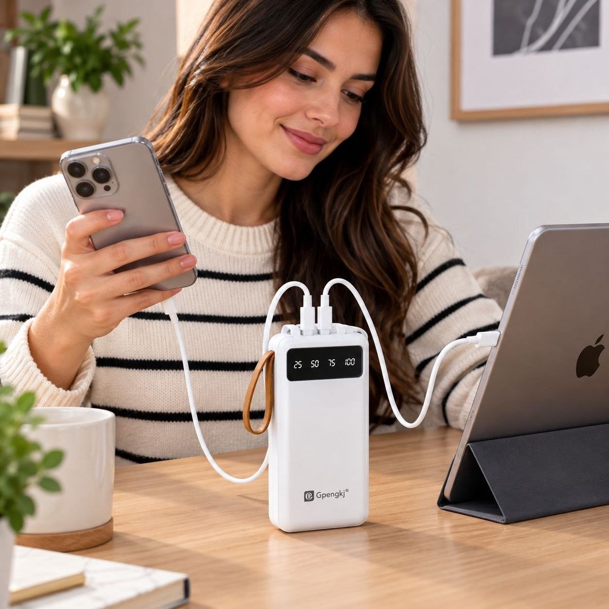 BATERÍA PORTÁTIL 10000MAH 4 EN 1 CON CABLES INTEGRADOS Y PANTALLA DIGITAL GPENGKJ GP-D703