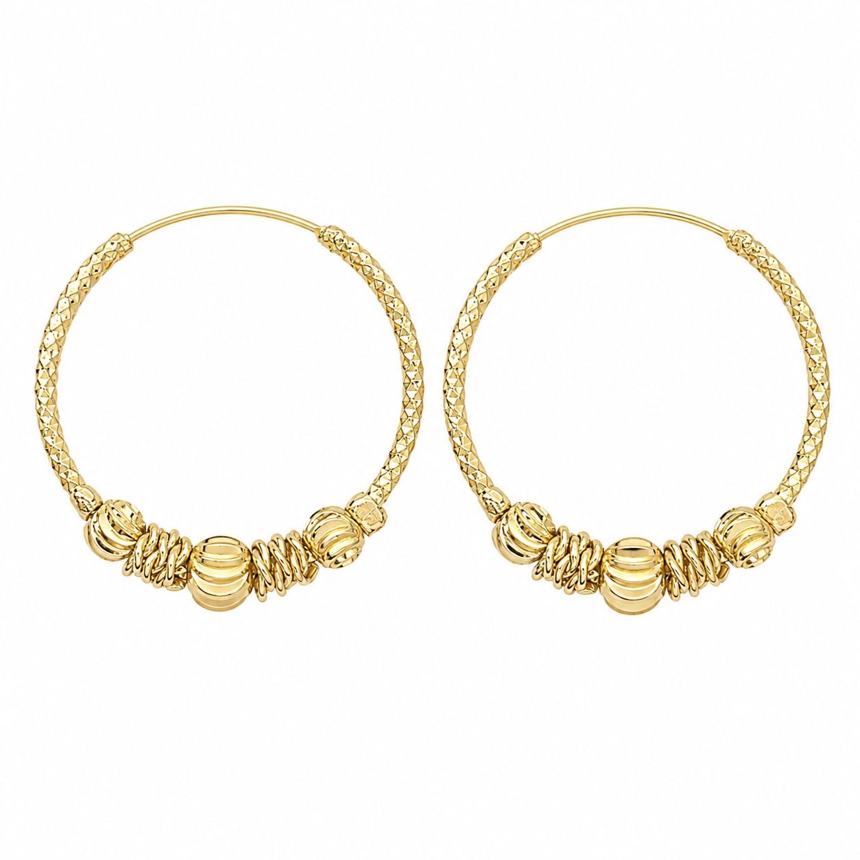 ARGOLLAS DE ENCHAPE DORADO PARA DAMA CON ESFERAS FACETADAS Y DETALLE DIAMANTADO