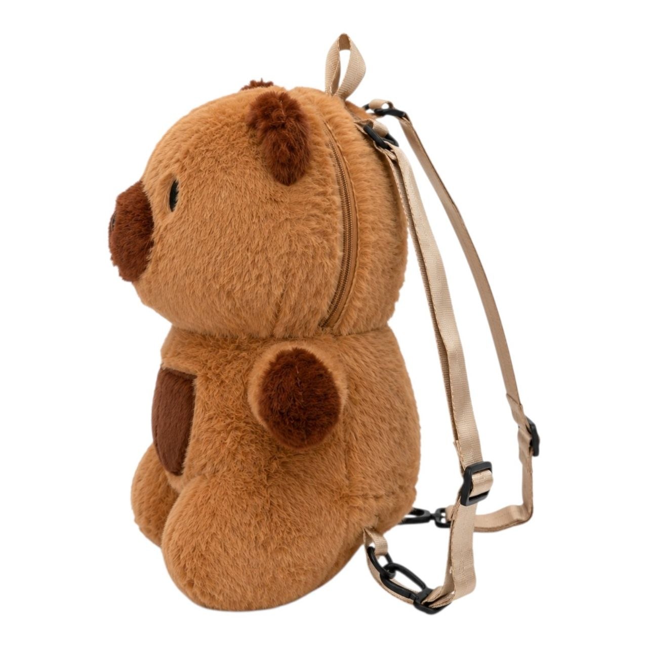 MOCHILA DE PELUCHE DE CAPIBARA PREMIUM BOLSO INFANTIL DE FELPA SUAVE DE GRAN CAPACIDAD CON FRUTA INTERACTIVA Y CORREAS AJUSTABLES  27x25 CM