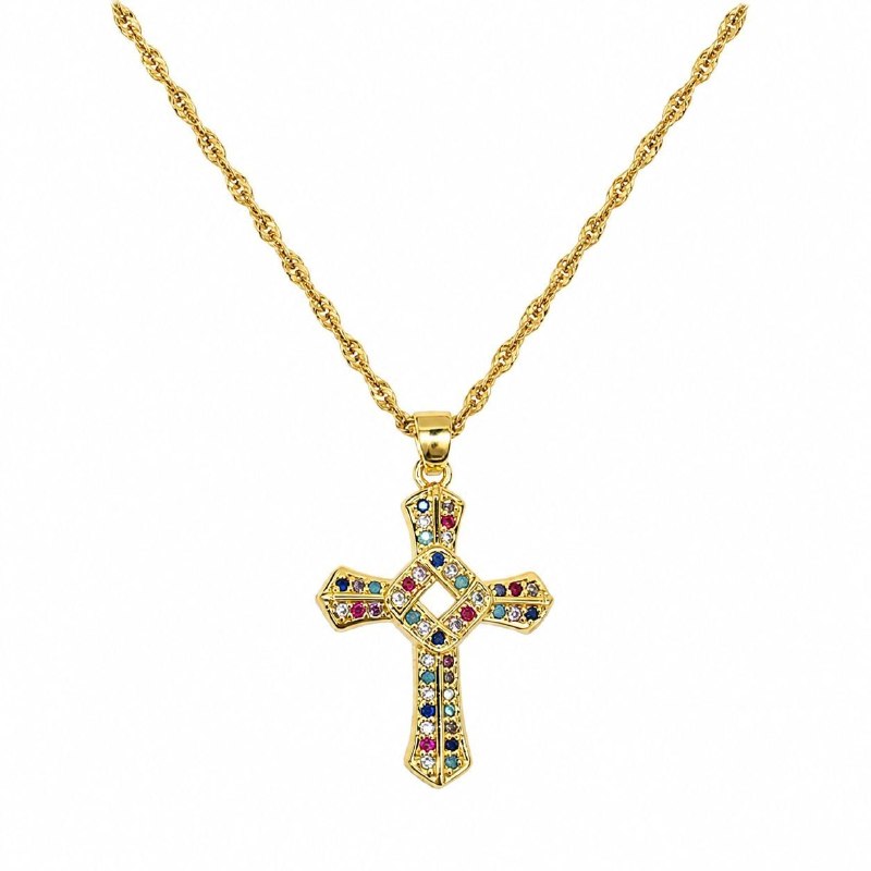 GARGANTILLA DE ENCHAPE PARA DAMA CON DISEÑO DE CRUZ 3.3CM