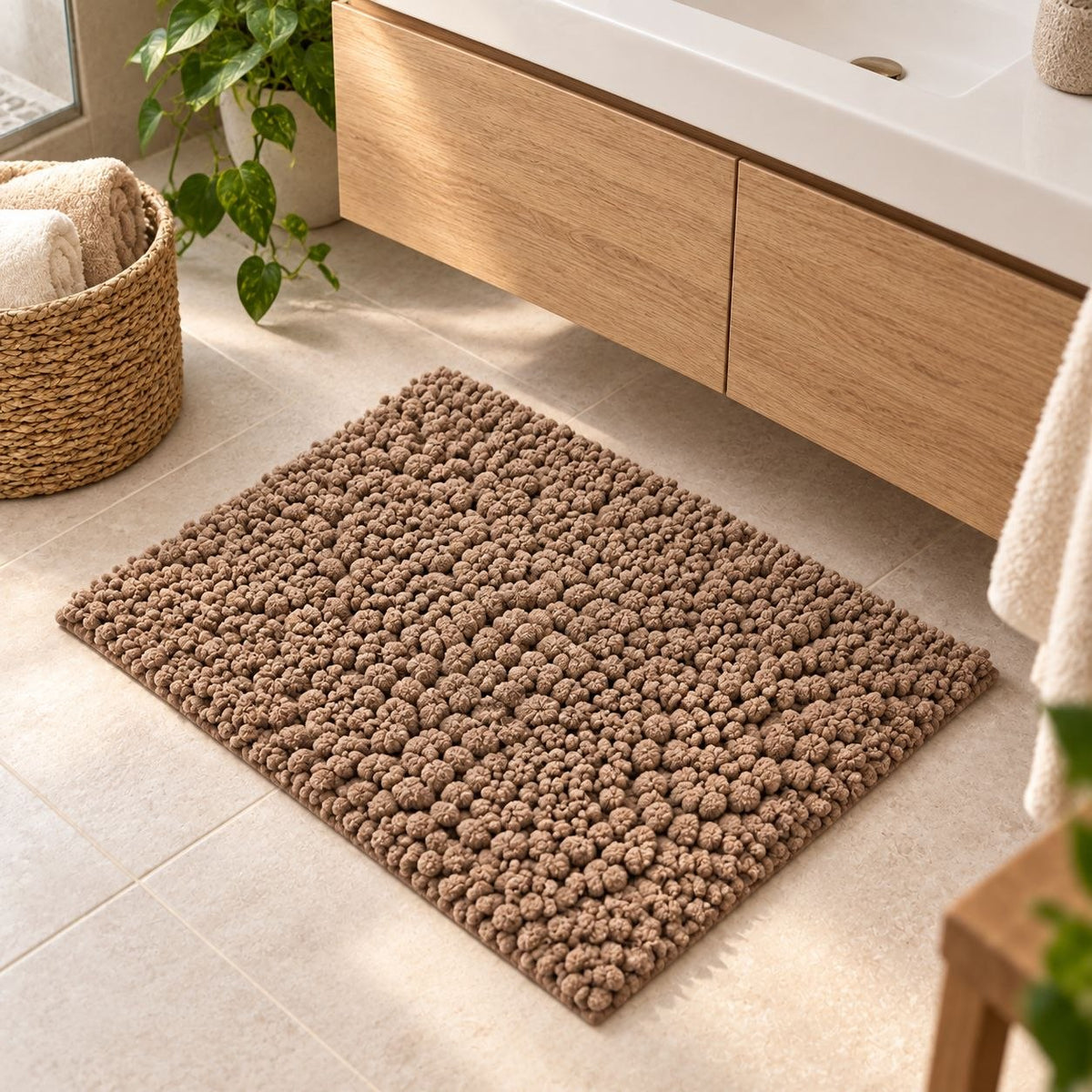 ALFOMBRA DE BANO TEXTURIZADA COLOR CAMEL BENELI HOME 61X44CM